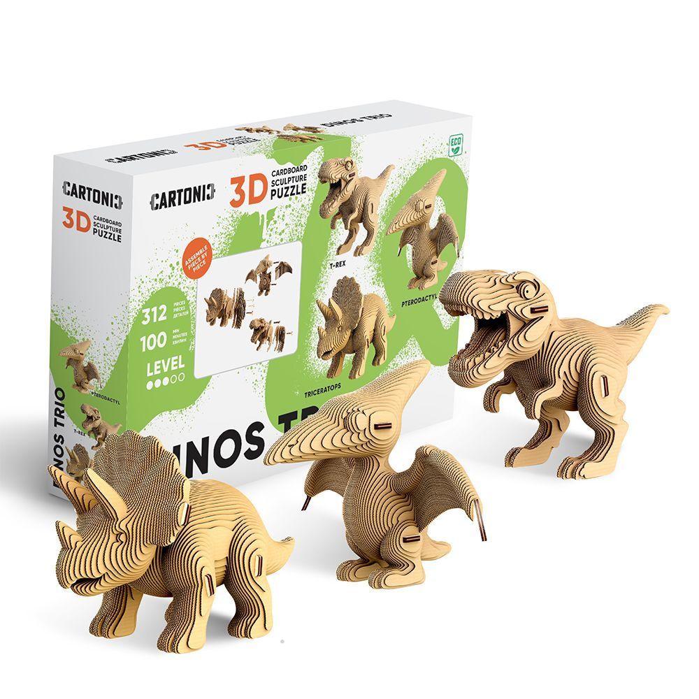 Тріо Динозаврів (DINOS TRIO) - Картонний 3D-пазл Cartonic — купити