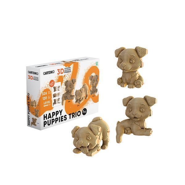 3D пазл Cartonic Тріо Цуценят (HAPPY PUPPIES TRIO) - Картонний 3D-пазл(CARTHAPTRIO) фото